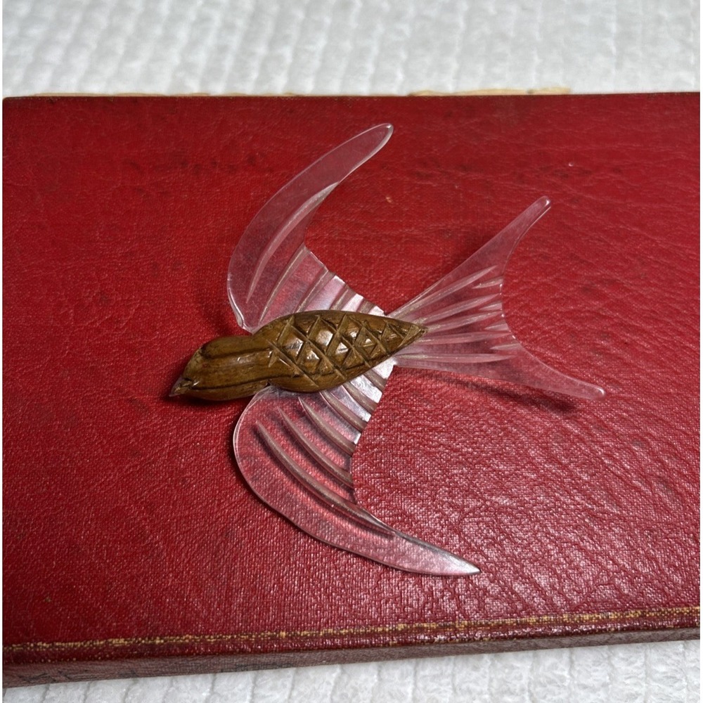 Vintage Lucite and Wood Early‎ Bird Brooch